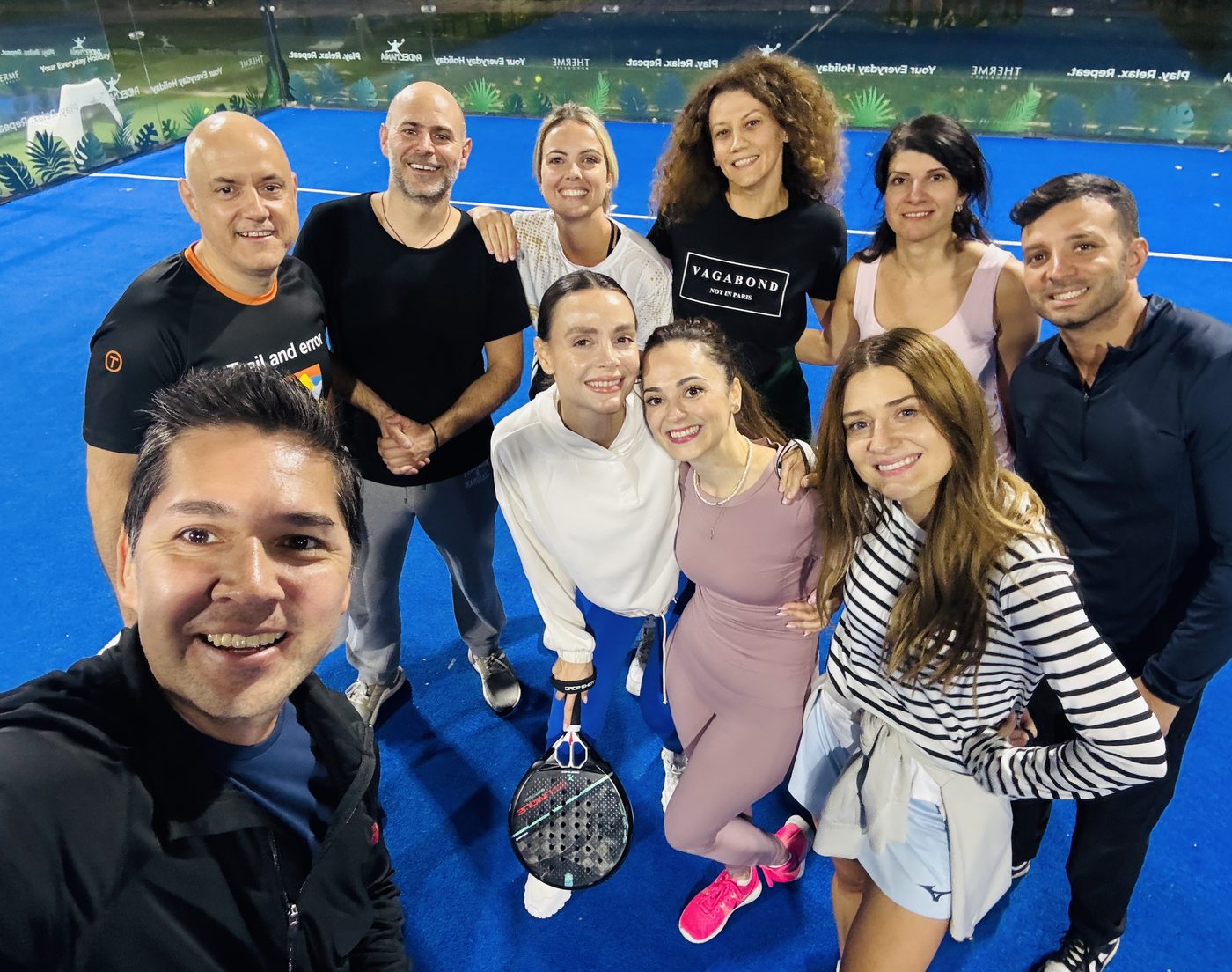 The 3rd Space AI Circle group together on the padel court in Bucharest after their week 3 game