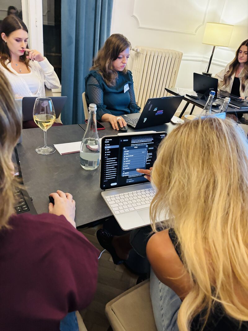 An AI Circle member exploring Claude on a tablet during the Bucharest AI course