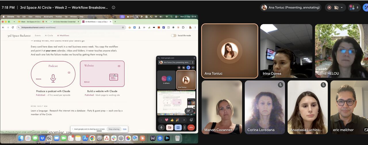 Ana Toniuc presenting the 3rd Space AI Workflows library to the AI Circle