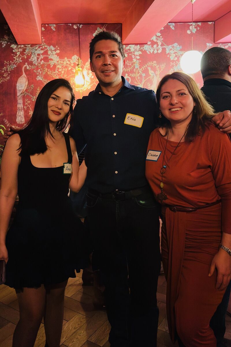 Eric Melchor with two guests at the April 3rd Space Bucharest social