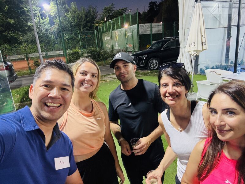 Eric Melchor with guests at the King of the Court padel social in Bucharest