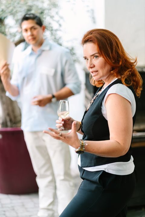Mirela Mateescu explaining a Romanian wine to the group